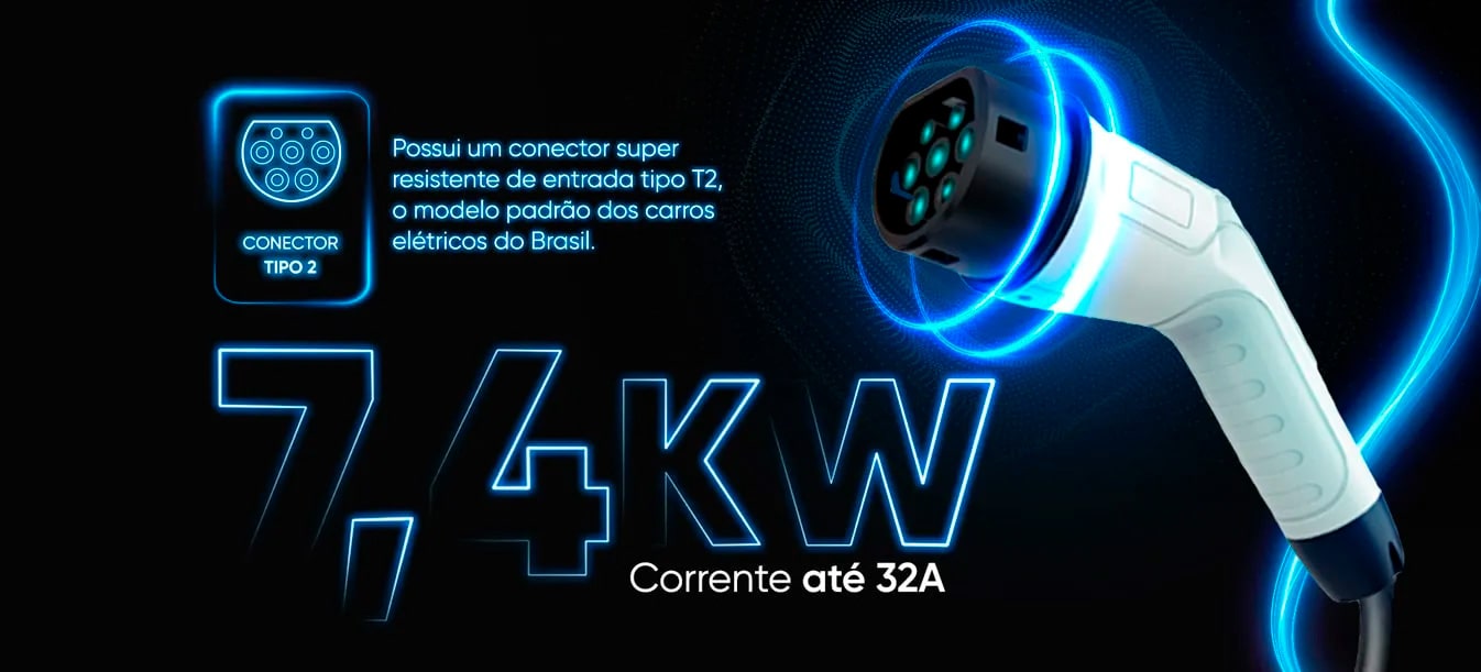 Carregador para Carro Elétrico 7,4Kw Portátil Goldentec