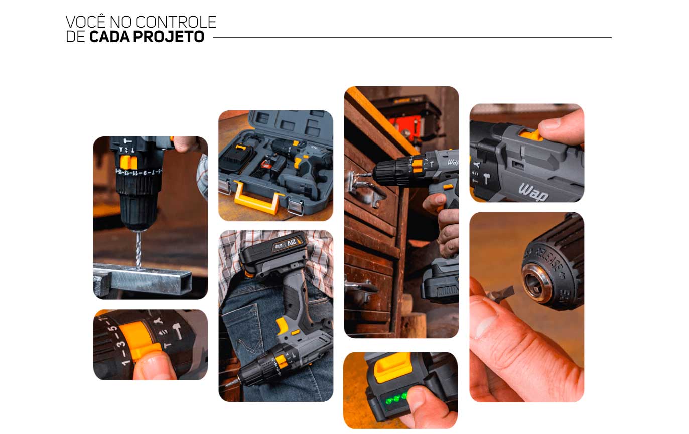 Parafusadeira e Furadeira de Impacto 3/8 Polegadas 21V WAP com maleta K21 ID01