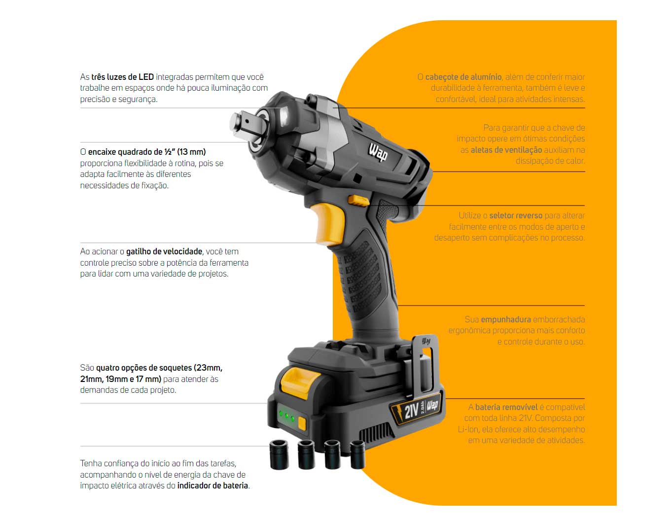 Parafusadeira e Furadeira de Impacto 3/8 Polegadas 21V WAP com maleta K21 ID01