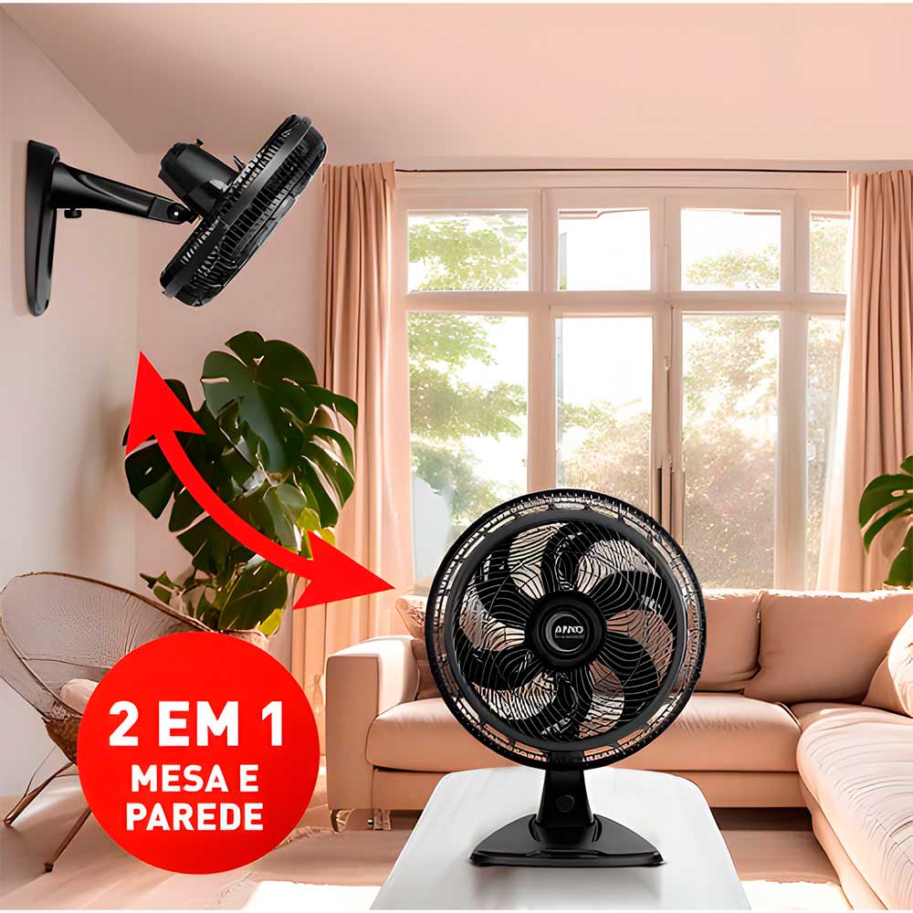 Ventilador 2 em 1 Mesa e Parede Arno X-Treme 6 VE60 140W Preto 220V