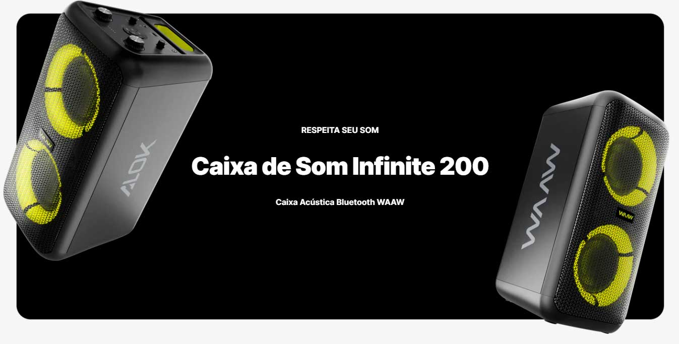 CCaixa de Som Bluetooth Waaw Sound Box Infinite 200, TWS, 160W RMS