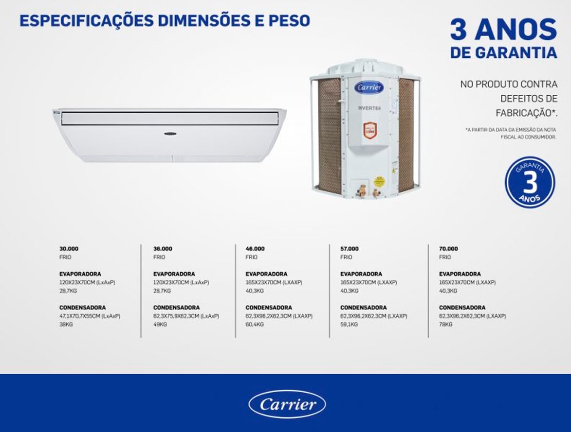 Ar Condicionado 36000 Btus Carrier Teto Xperience Só Frio 380V