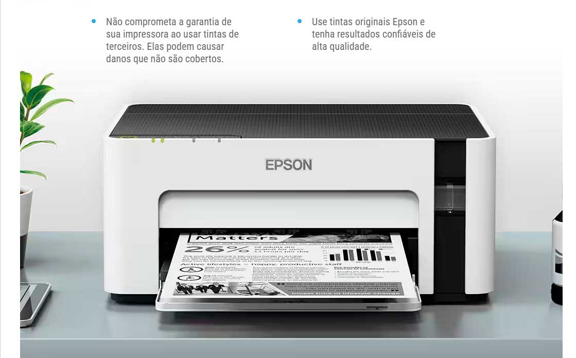 Impressora Tanque de Tinta Epson EcoTank M1120, Monocromática, Wi-Fi, Bluetooth