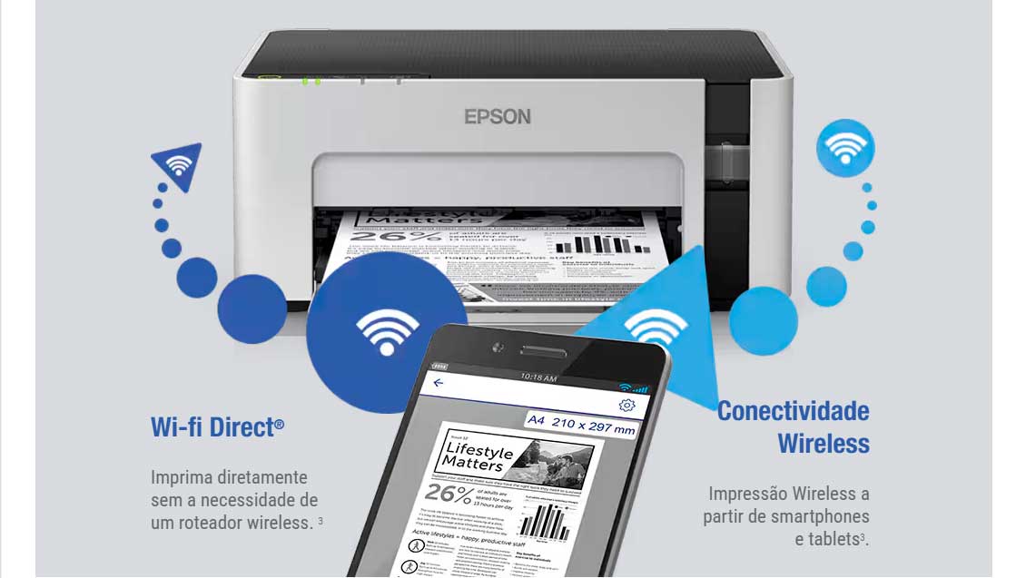 Impressora Tanque de Tinta Epson EcoTank M1120, Monocromática, Wi-Fi, Bluetooth<br/>