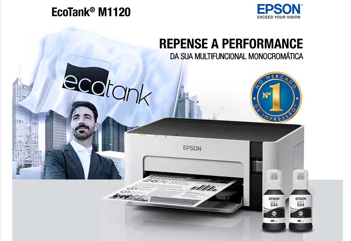 Impressora Tanque de Tinta Epson EcoTank M1120, Monocromática, Wi-Fi, Bluetooth<br/>