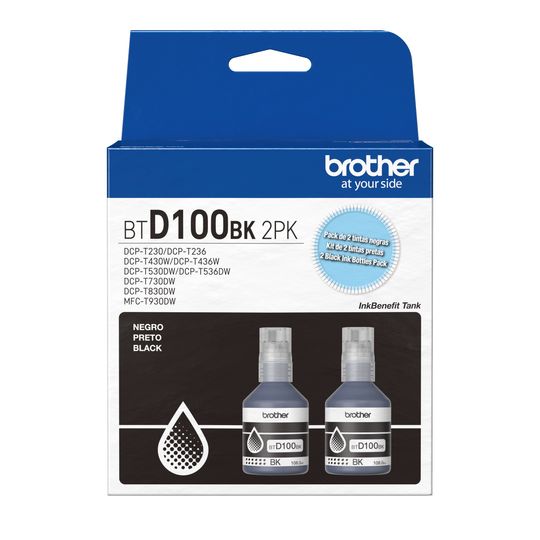 Kit Refil de Tinta Brother, com 2 Garrafas de Tinta Preta BT100BK - BTD1002PK