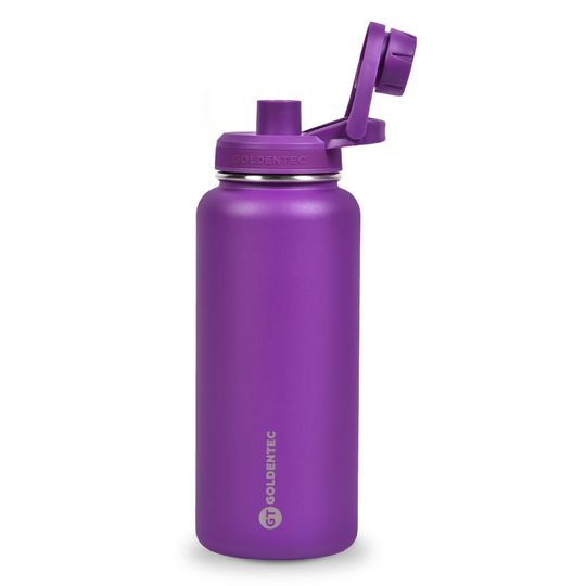 Garrafa Térmica Goldentec GT Colors Inox 1000ml Roxo para bebidas quentes ou frias com tampa com bico e base emborrachada