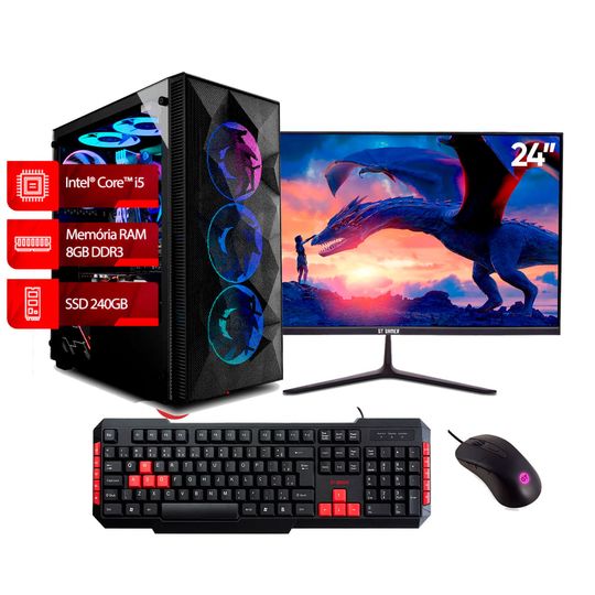 PC Gamer Completo i5 4ª Geração, 8GB, SSD 240GB, Linux Goldentec + Monitor Gamer Goldentec 24