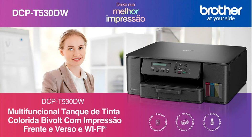 Impressora Multifuncional Jato de Tinta Brother DCPT530DW InkBenefit Colorida Wi-Fi
