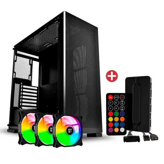 Kit Gabinete Gamer Cosmos Sem Fonte e Sem Fan Goldentec + Controladora para Fan ARGB + 3 Cooler Fan ARGB 120mm