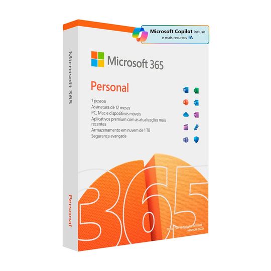 Microsoft 365 Personal (12 meses) 1 usuário. PC/Mac/Iphone/tablet. Ativação necessária. [Produto físico]