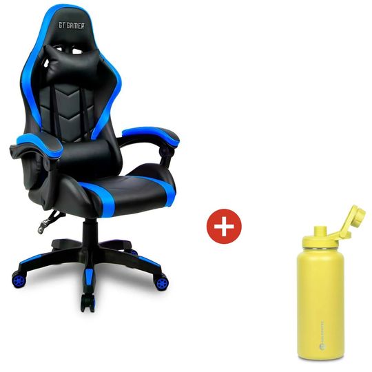 Cadeira Gamer Goldentec GT Neptune + Garrafa Térmica Goldentec GT Colors Inox 1000ml para bebidas quentes ou frias com tampa com bico
