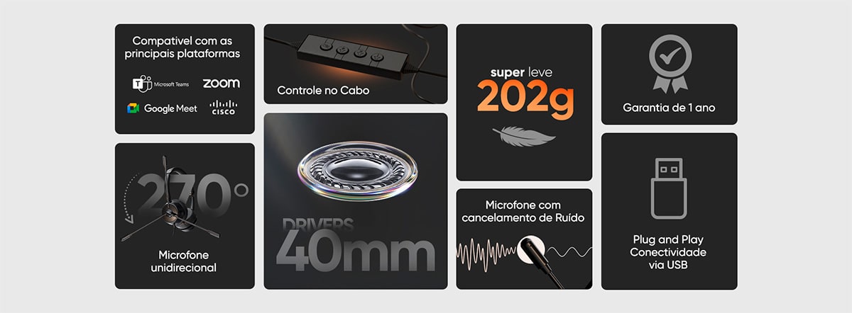 Headset Office Goldentec GT Prime USB Preto