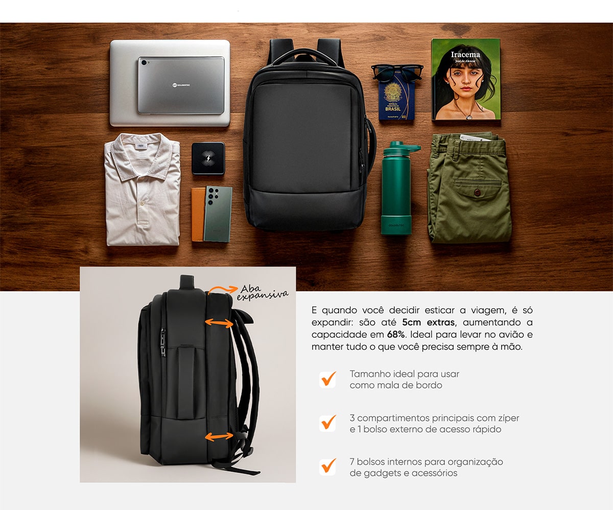 Mochila para Notebook até 17 Goldentec GT Journey Preta