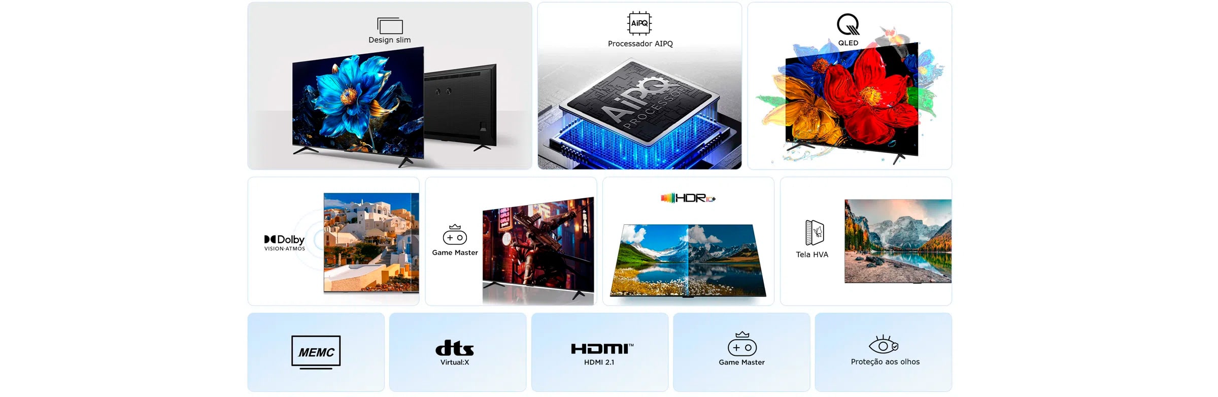 Smart TV 55 QLED 4K TCL 55P7K, Google TV com Wi-Fi, Bluetooth, HDMI, Google Assistente