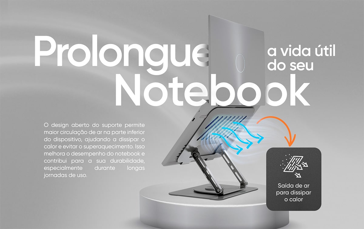 Suporte para Notebooks até 17 Goldentec com Base Giratória Aço Carbono
