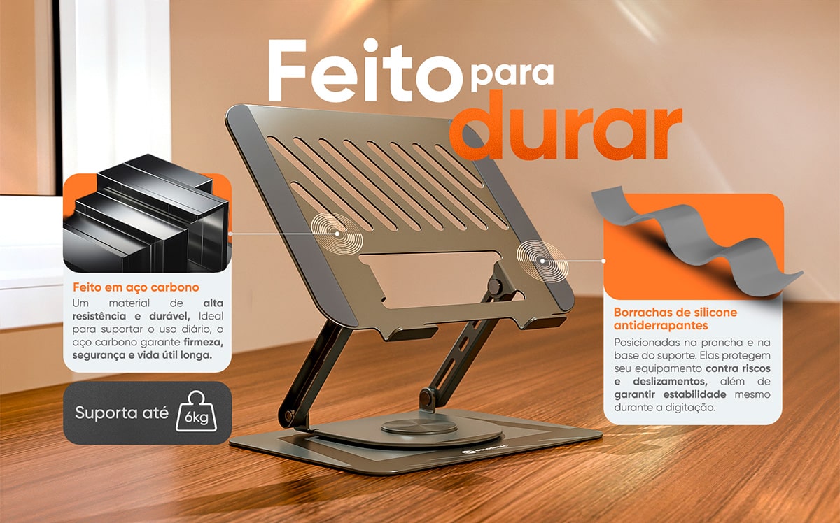 Suporte para Notebooks até 17 Goldentec com Base Giratória Aço Carbono