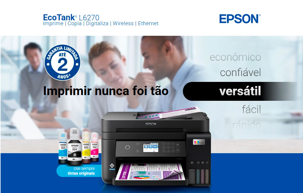 Impressora Multifuncional Tanque de Tinta 3 em 1 Epson EcoTank L6270, Wi-Fi, USB, Bivolt