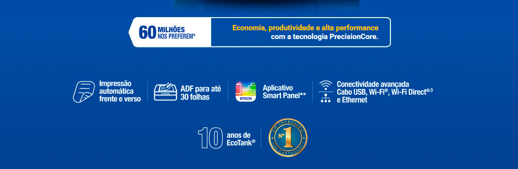 Impressora Multifuncional Tanque de Tinta 3 em 1 Epson EcoTank L6270, Wi-Fi, USB, Bivolt