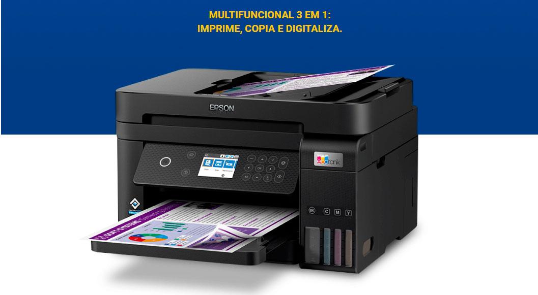Impressora Multifuncional Tanque de Tinta 3 em 1 Epson EcoTank L6270, Wi-Fi, USB, Bivolt