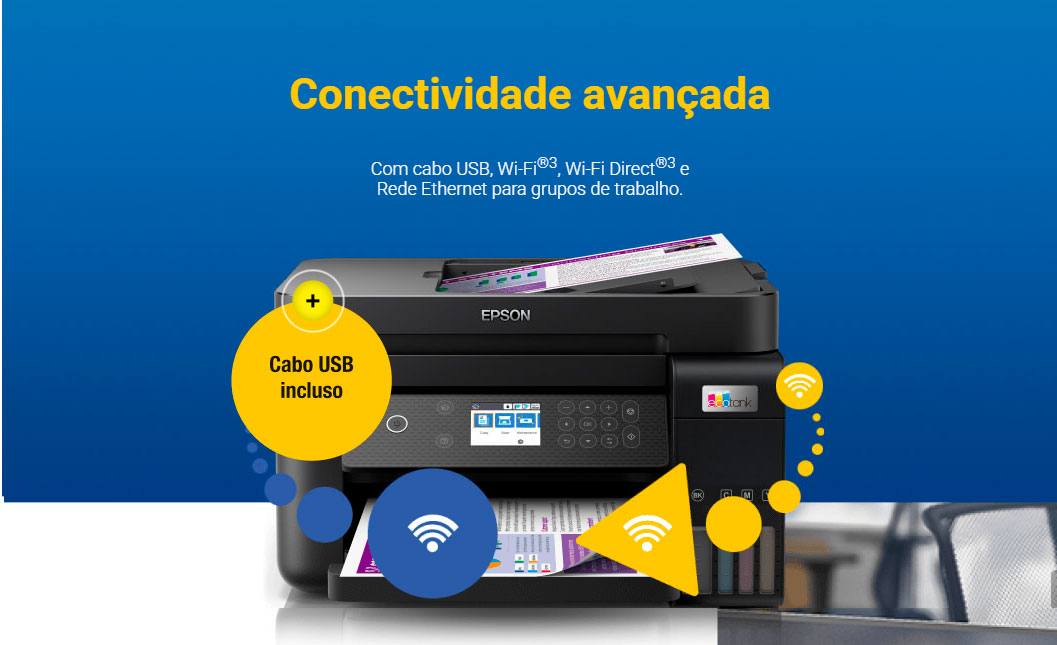 Impressora Multifuncional Tanque de Tinta 3 em 1 Epson EcoTank L6270, Wi-Fi, USB, Bivolt