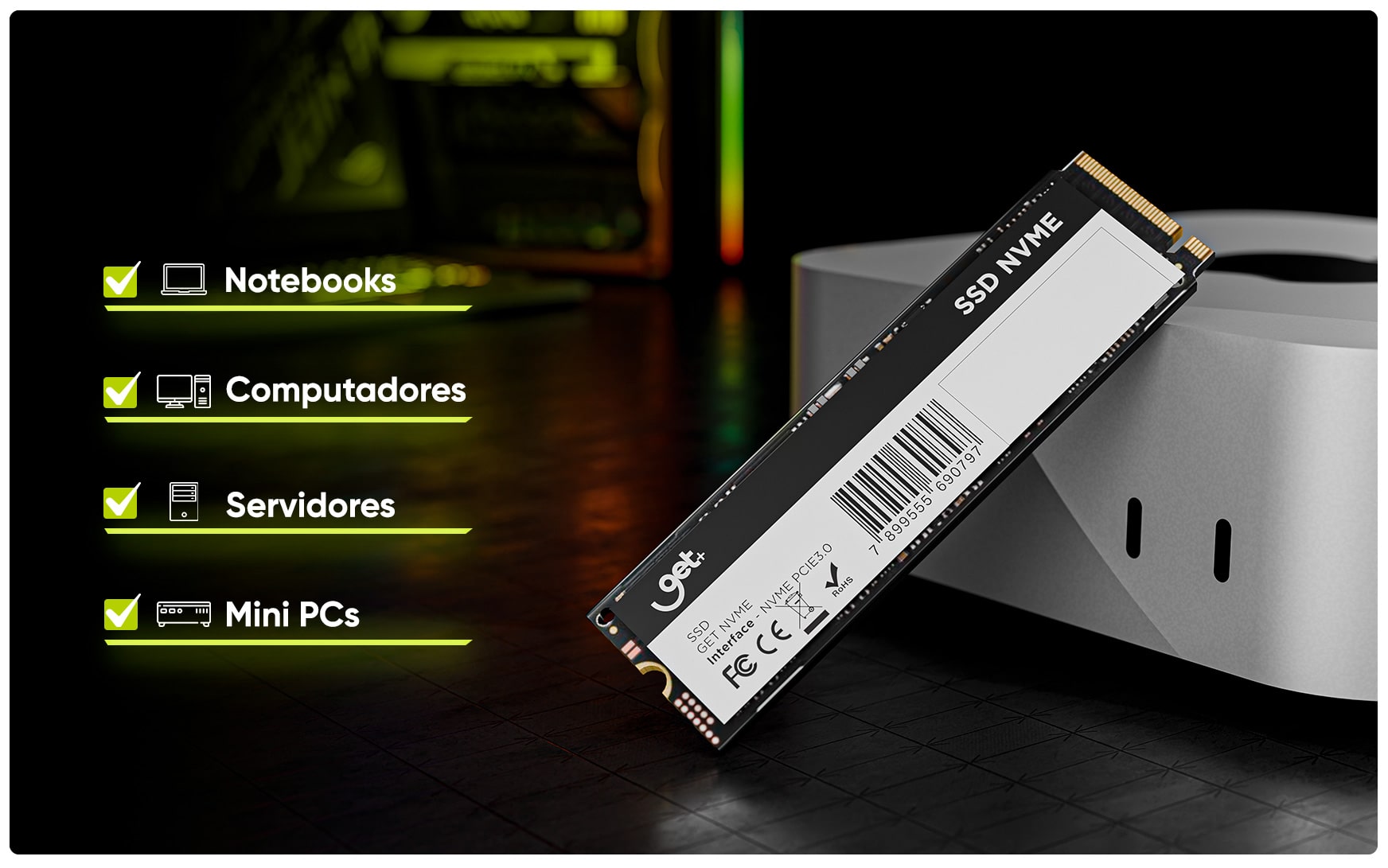 SSD 240GB Get M.2 2280 NVMe PCIe, Leitura 1600MB/s, Gravação 1400MB/s, NAND 3D