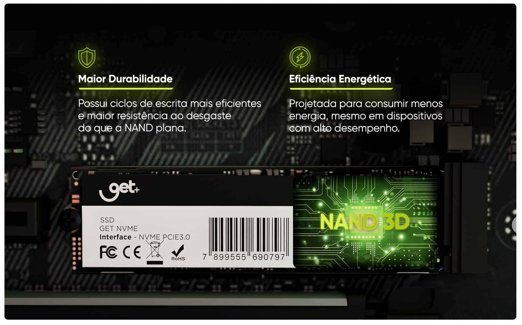 SSD 240GB Get M.2 2280 NVMe PCIe, Leitura 1600MB/s, Gravação 1400MB/s, NAND 3D