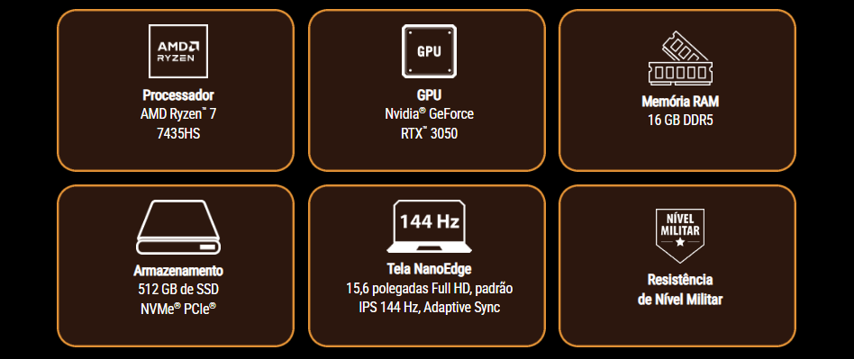 Notebook Notebook Gamer Asus TUF Gaming A15, RTX 3050, AMD Ryzen 7, RAM 16GB, 512GB SSD