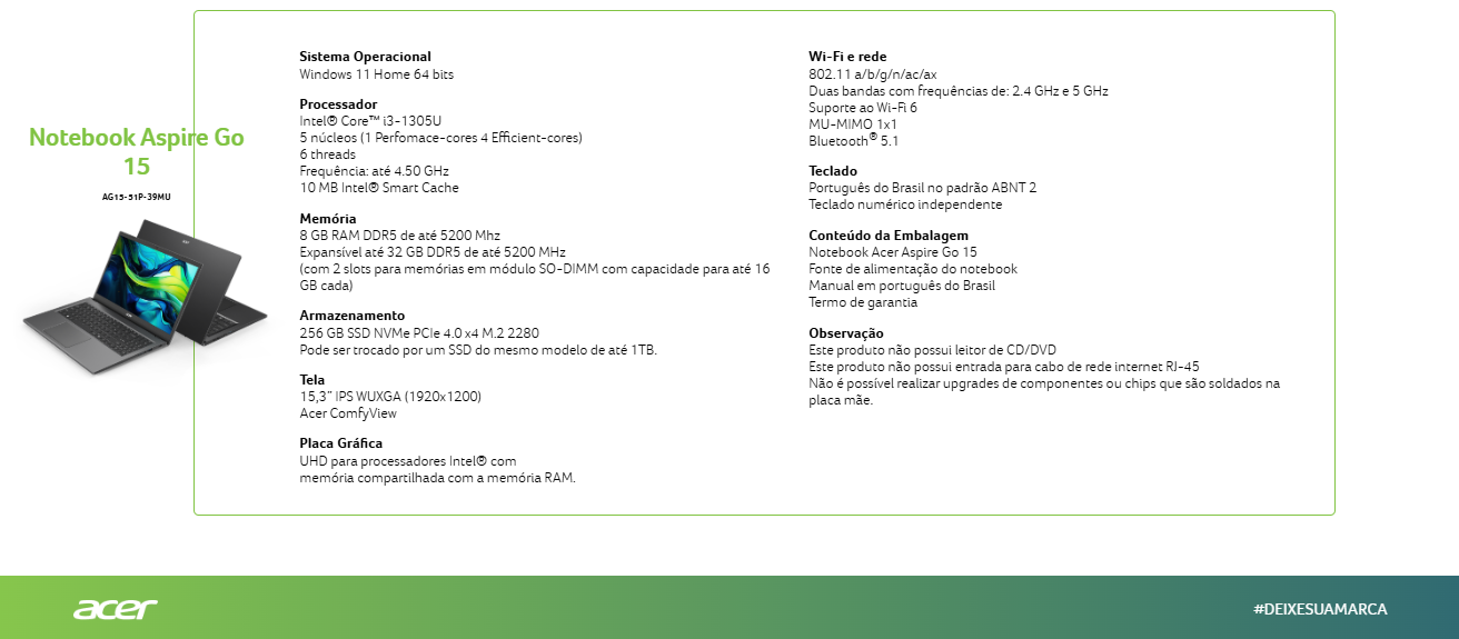 Notebook Acer Aspire GO 15