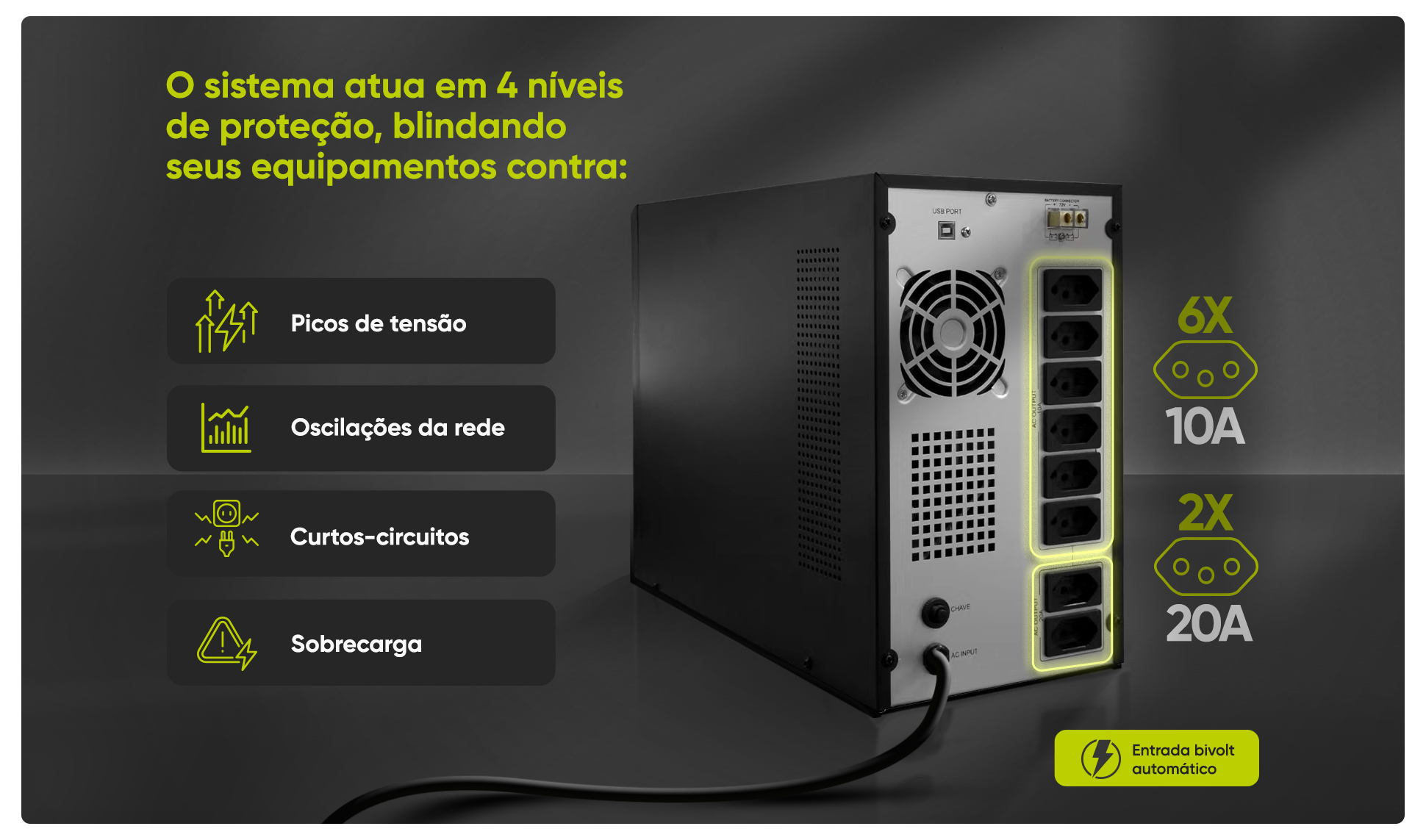 Nobreak Senoidal Get 3000VA AUT/115V com 8 tomadas