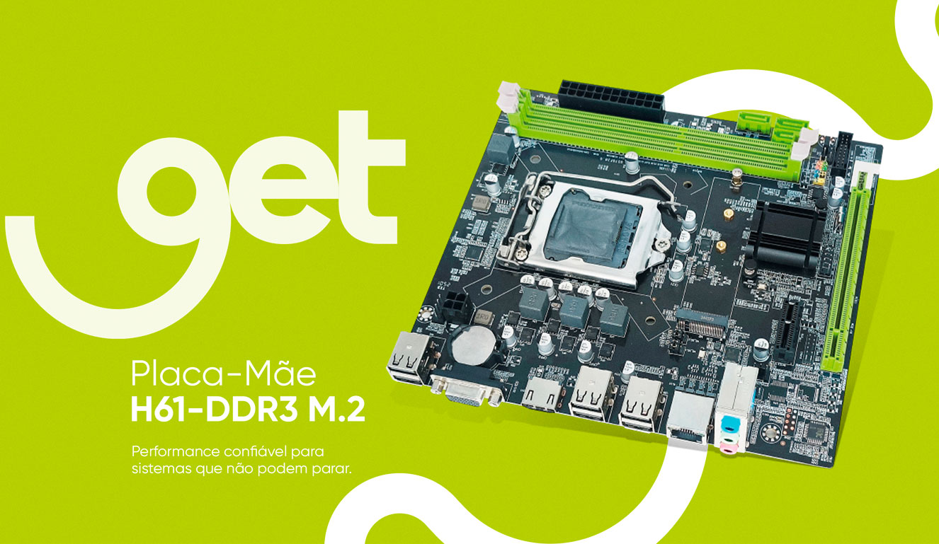 Placa-Mãe Get H61 DDR3 M2 LGA 1155, Suporte Intel 2°/3° Geração, SATA M.2 HDMI VGA USB 3.0 Micro ATX