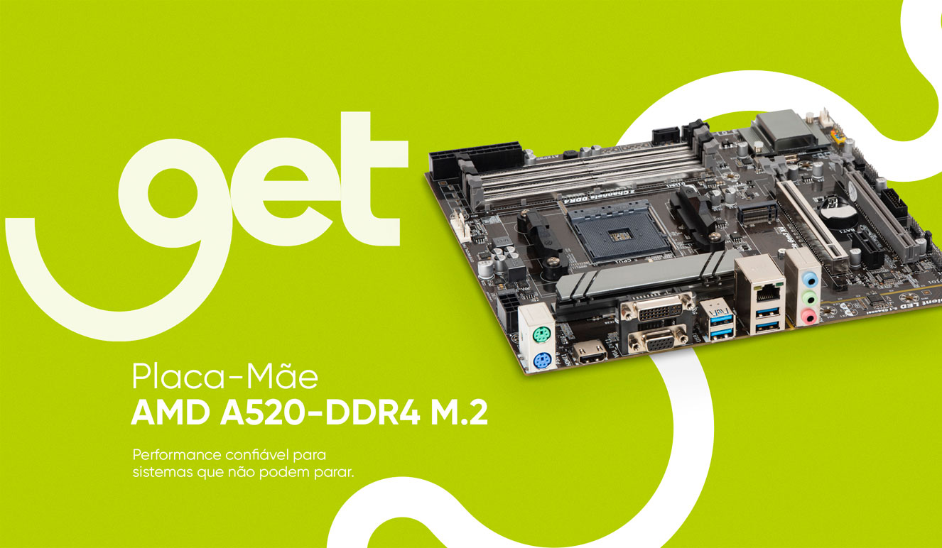 Placa-Mãe Get A520 M2 AM4 DDR4 até 128GB, M.2 NVMe, HDMI, USB 3.0, Micro ATX