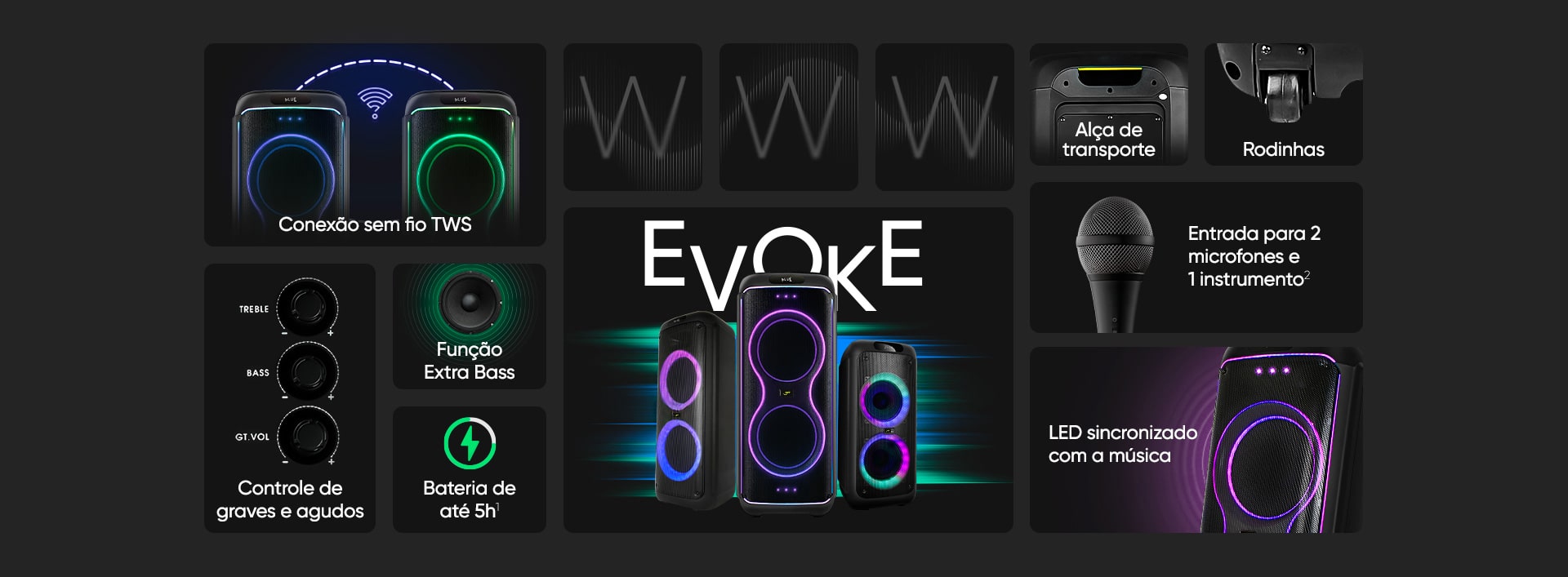 Caixa de Som Amplificada Bluetooth Get Evoke 1001 TWS 1000W RMS