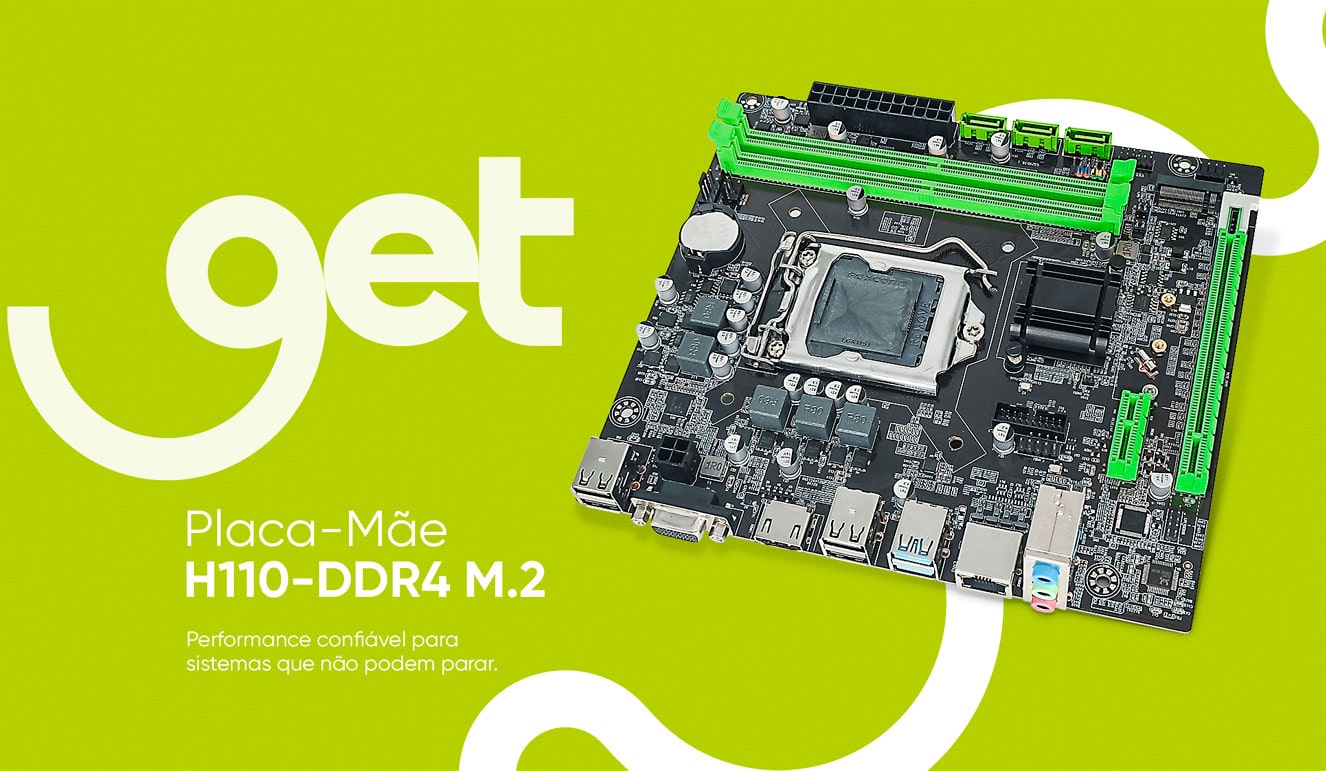 Placa-Mãe Get H110 DDR4 M.2 LGA 1151, Suporte Intel 6ª a 8ª Geração, SATA, HDMI, USB 3.0, NVMe, Micro ATX