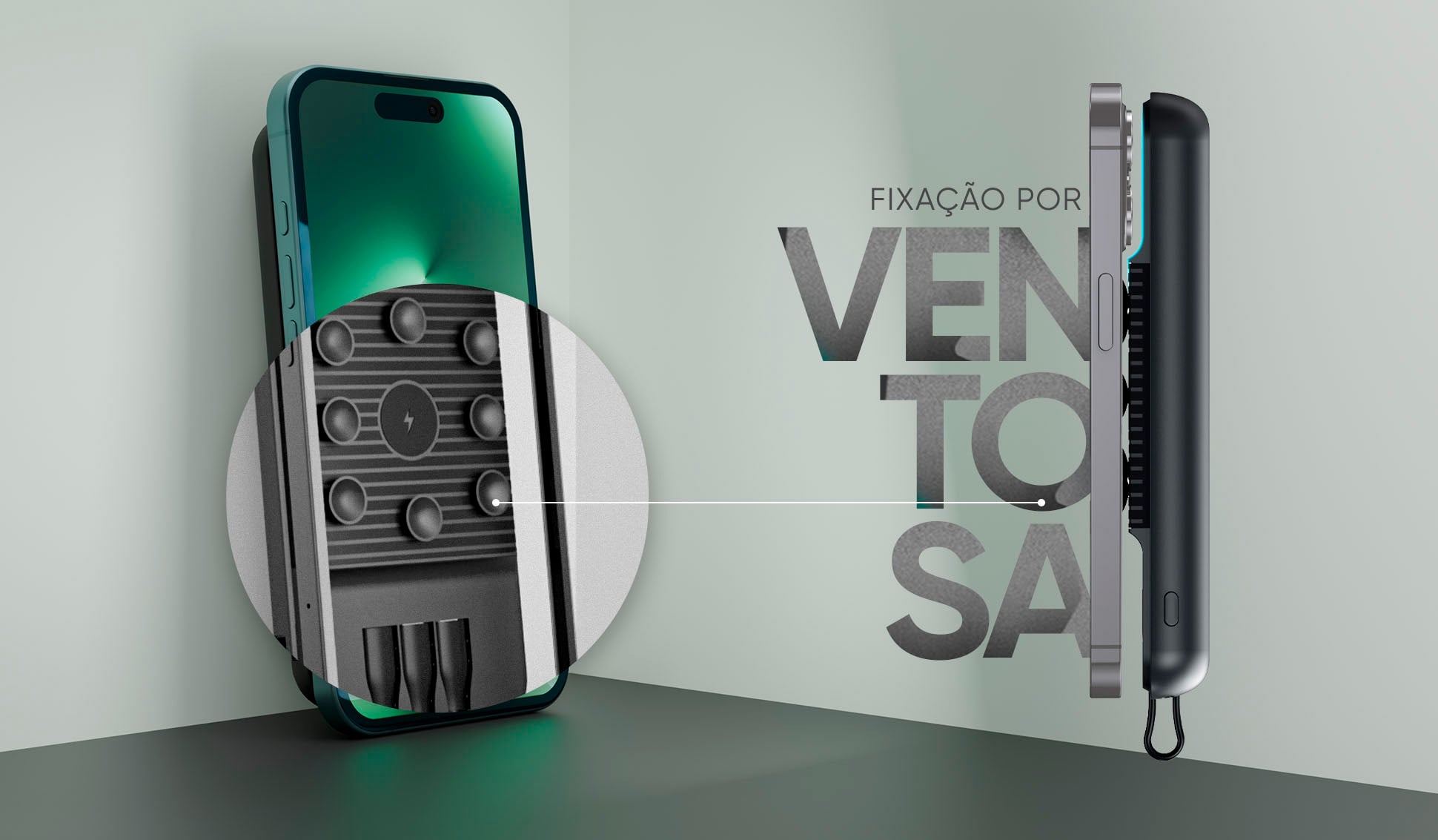 Carregador Portátil Sem Fio com Ventosas Get 10000mAh Preto