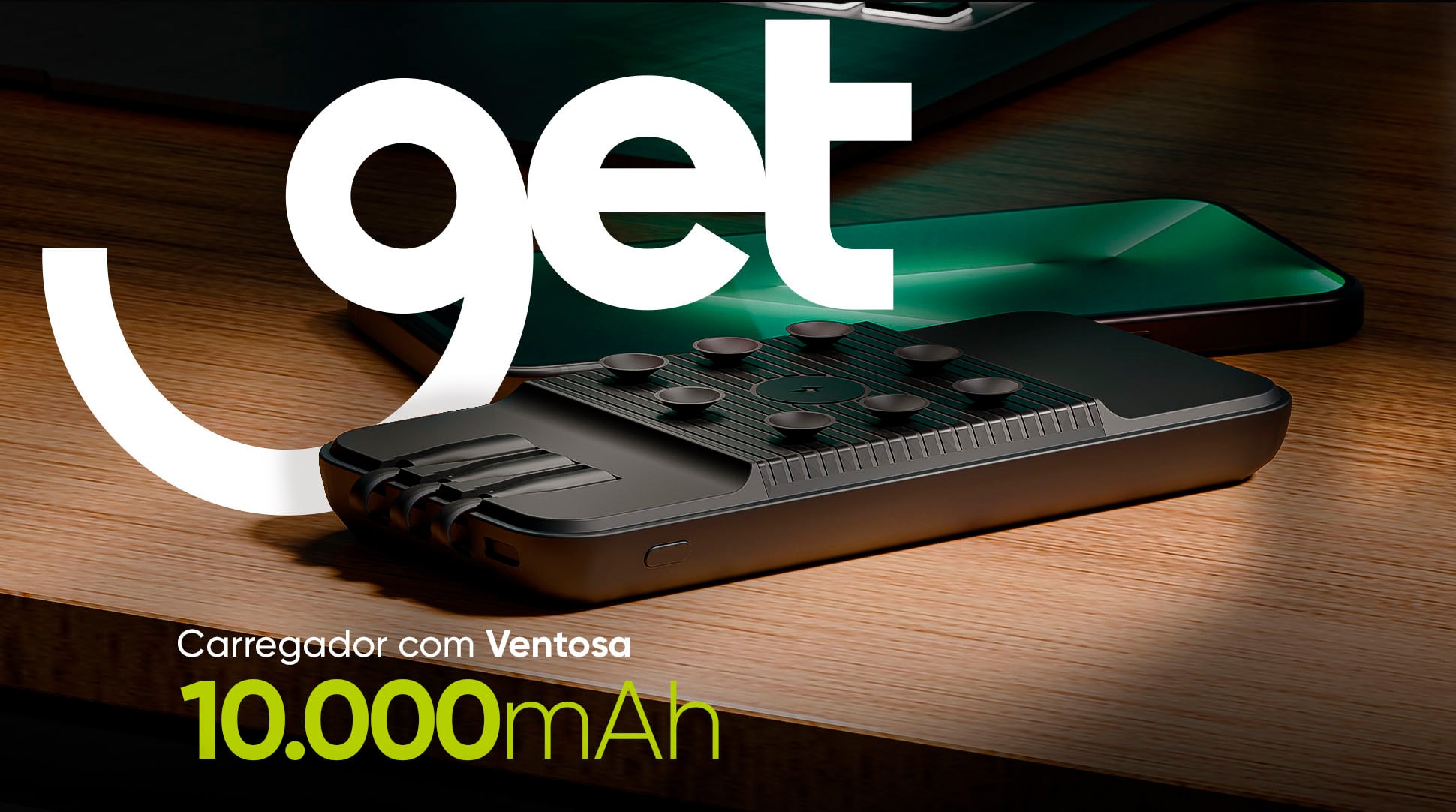 Carregador Portátil Sem Fio com Ventosas Get 10000mAh Preto