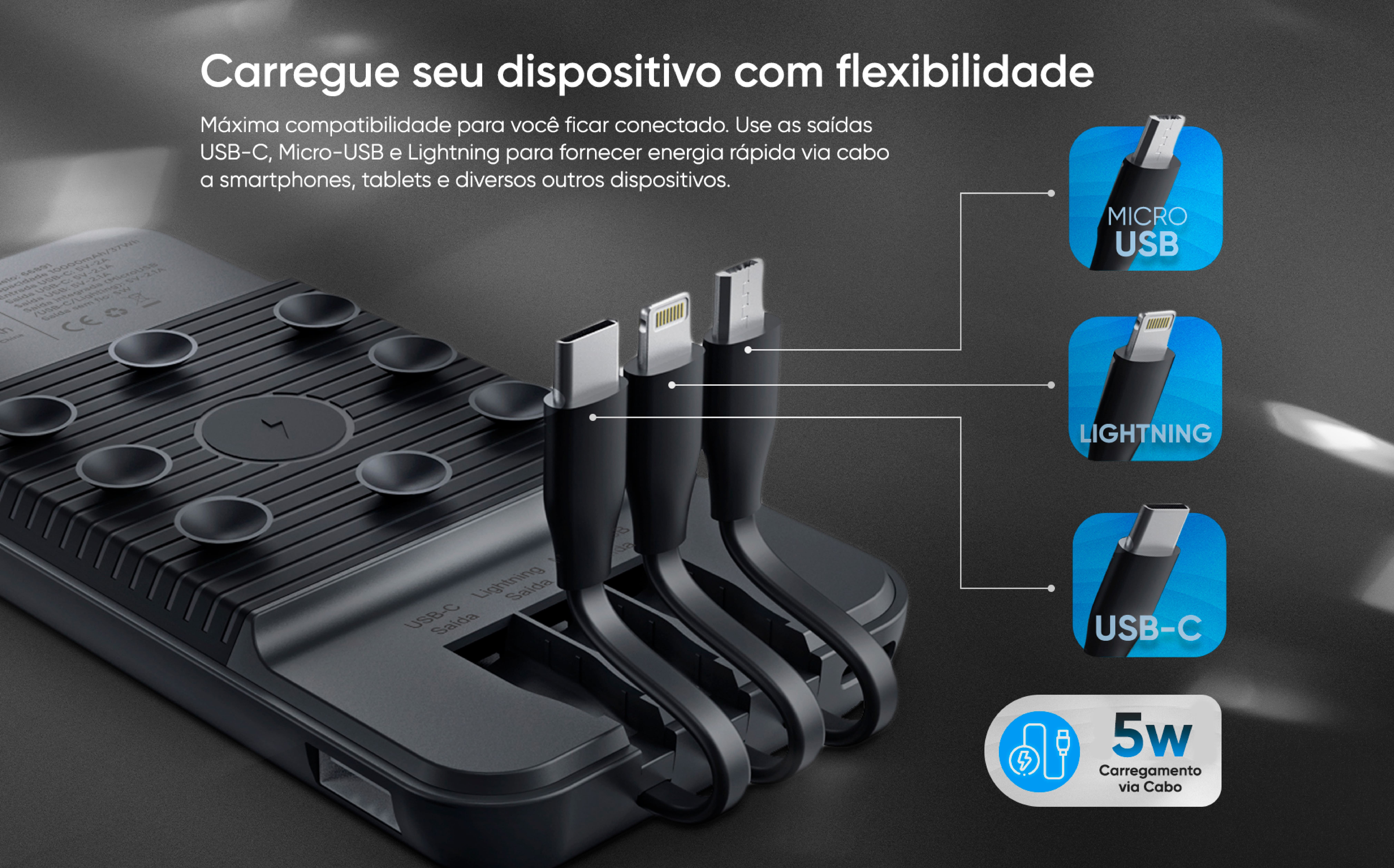 Carregador Portátil com Ventosas Goldentec 10000mAh Preto