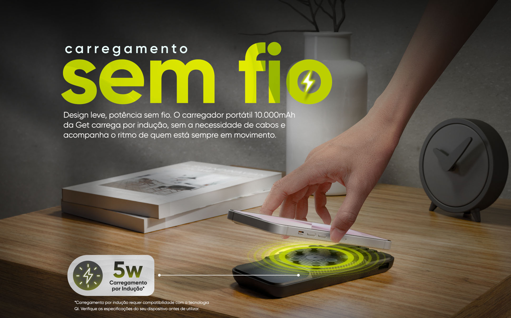 Carregador Portátil Sem Fio com Ventosas Get 10000mAh Preto