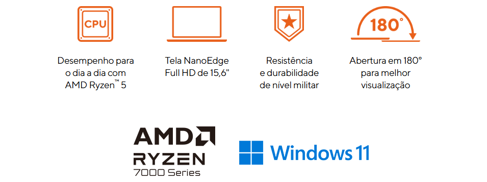 Notebook Asus Vivobook Go, AMD® Ryzen 5 7520U
