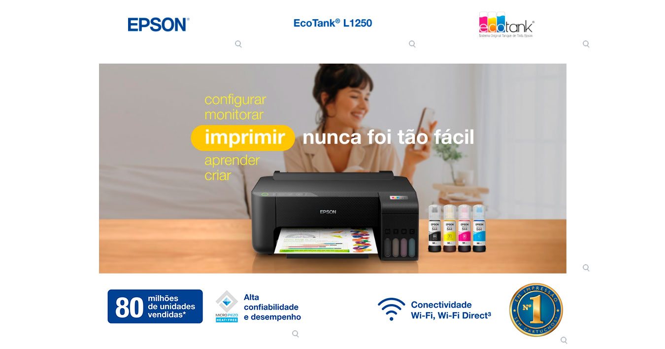 Impressora Jato de Tinta Epson EcoTank L1250 Wi-Fi, USB