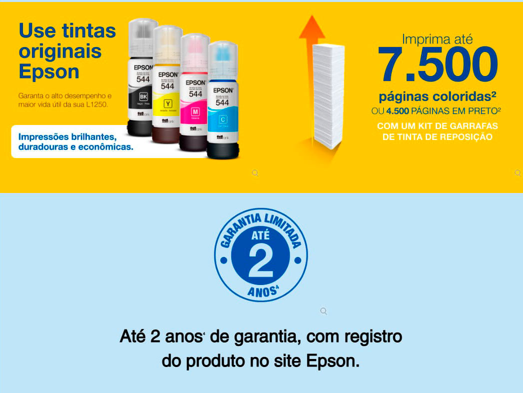 Impressora Jato de Tinta Epson EcoTank L1250 Wi-Fi, USB