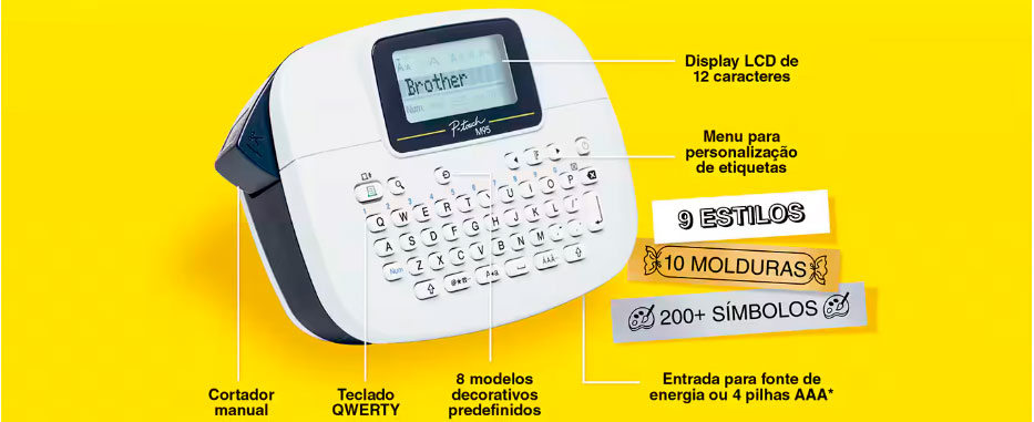 Rotulador Eletrônico Portátil, Preto, PTM95BK, Brother - Caixa 1 Unidade