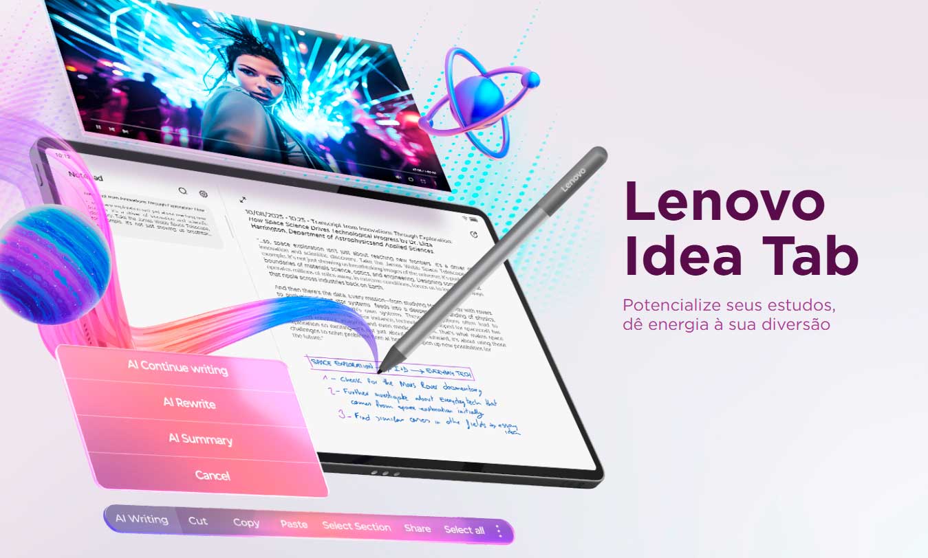 Tablet Lenovo Idea Tab, 8GB RAM, 128GB, 11” 2.5K 90Hz, Android 15, Wi-Fi, com Caneta e Capa, ZAFR0856BR