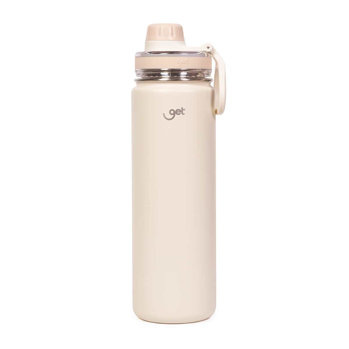 Garrafa Térmica Inox Get Trity 500ml Creme para bebidas quentes ou frias com tampa com bico e base emborrachada