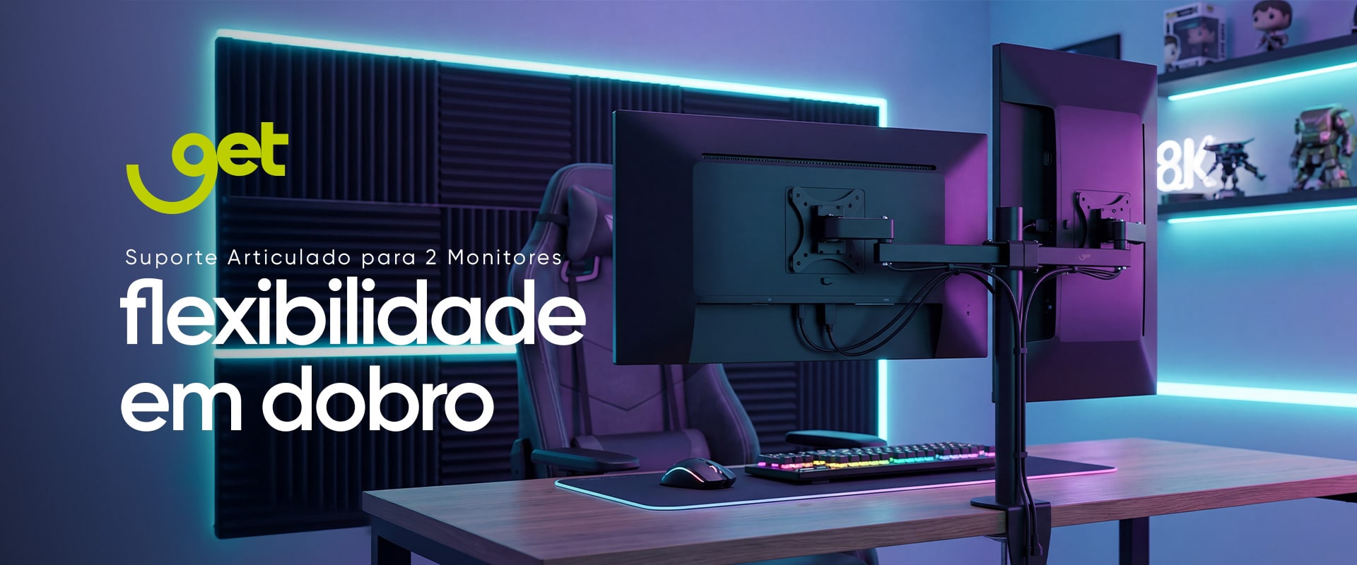 Suporte Articulado para 2 monitores até 27 Get Preto