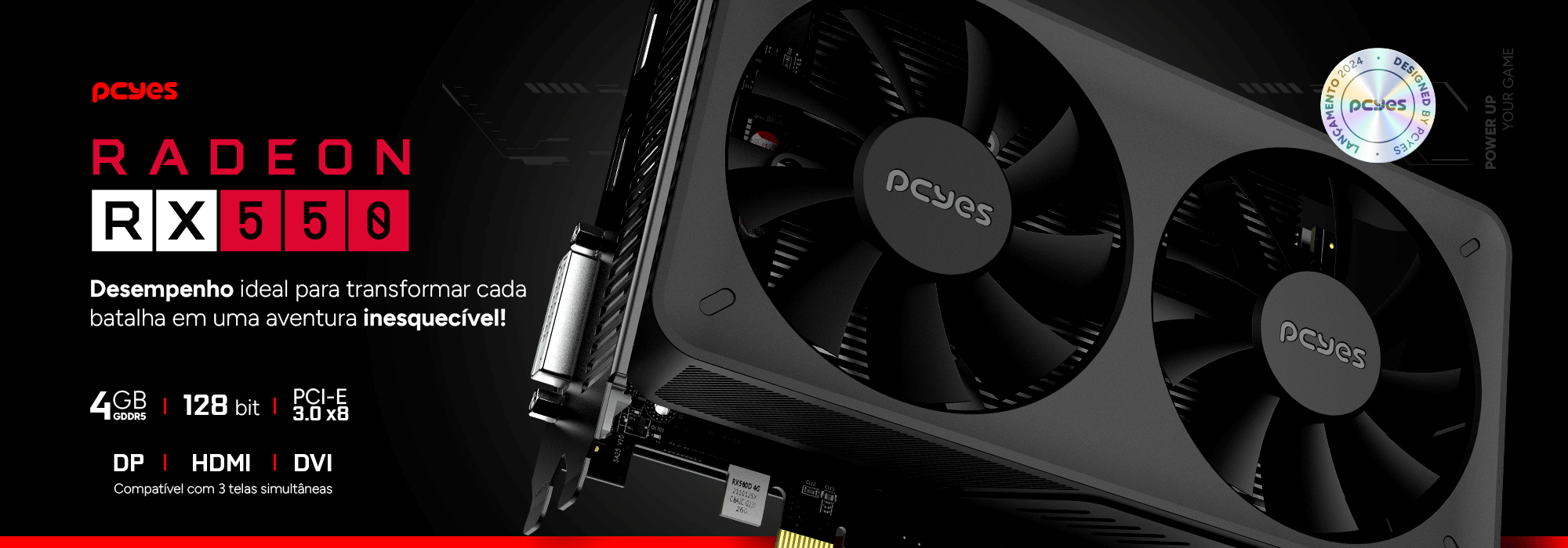 Placa de Vídeo PCYes RX 550 AMD Dual Fan Projeto Edge, 4GB GDDR5, 128 BITS - PVEX5504GBDF