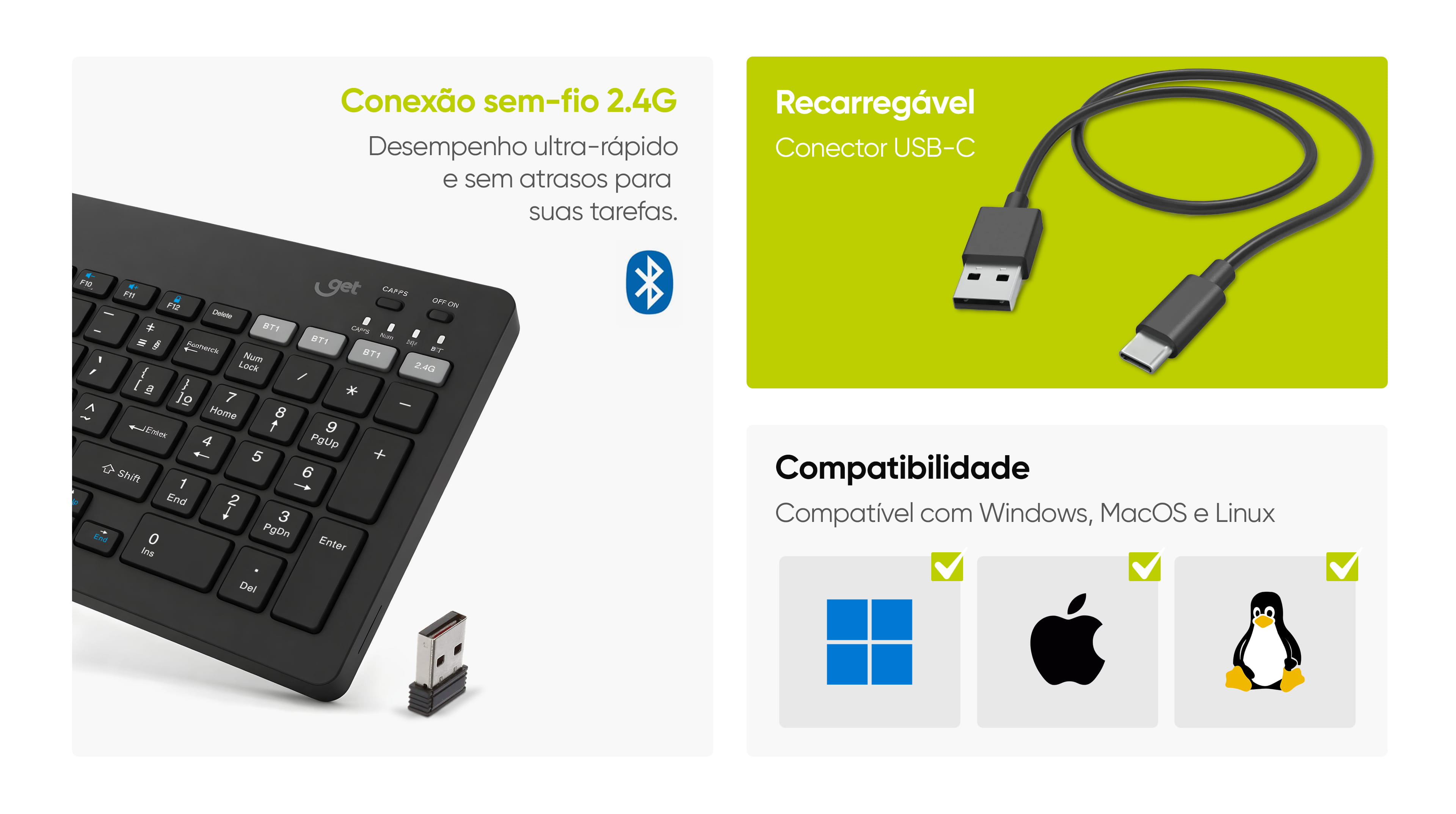 Teclado Sem Fio Bluetooth Slim Get Shift Preto