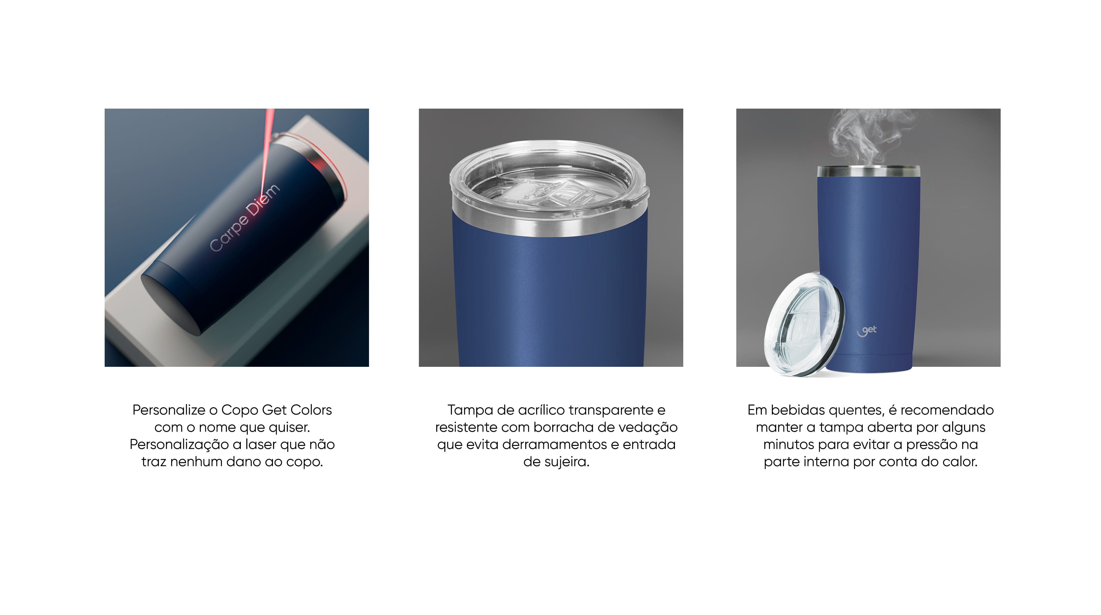 Copo Térmico Get Inox 600ml para bebidas quentes ou frias com tampa Cinza