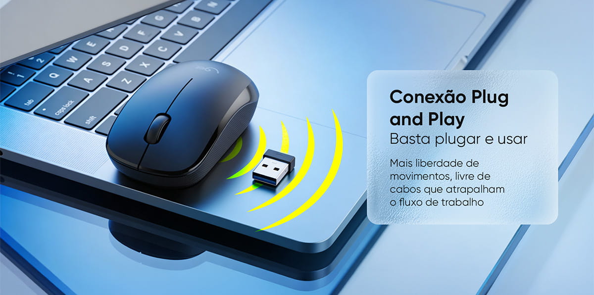 Mouse Sem Fio USB Get Compact Recarregável Preto