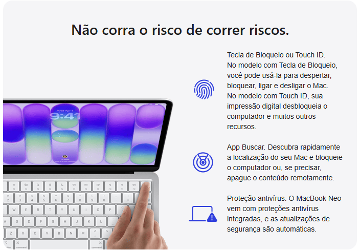 MacBook Neo Apple, Chip A18 PRO, CPU de 6 Núcleos, GPU de 5 Núcleos, SSD de 512 GB, Touch ID, Tela de 13 LED, Prateado - MHFC4BZ/A